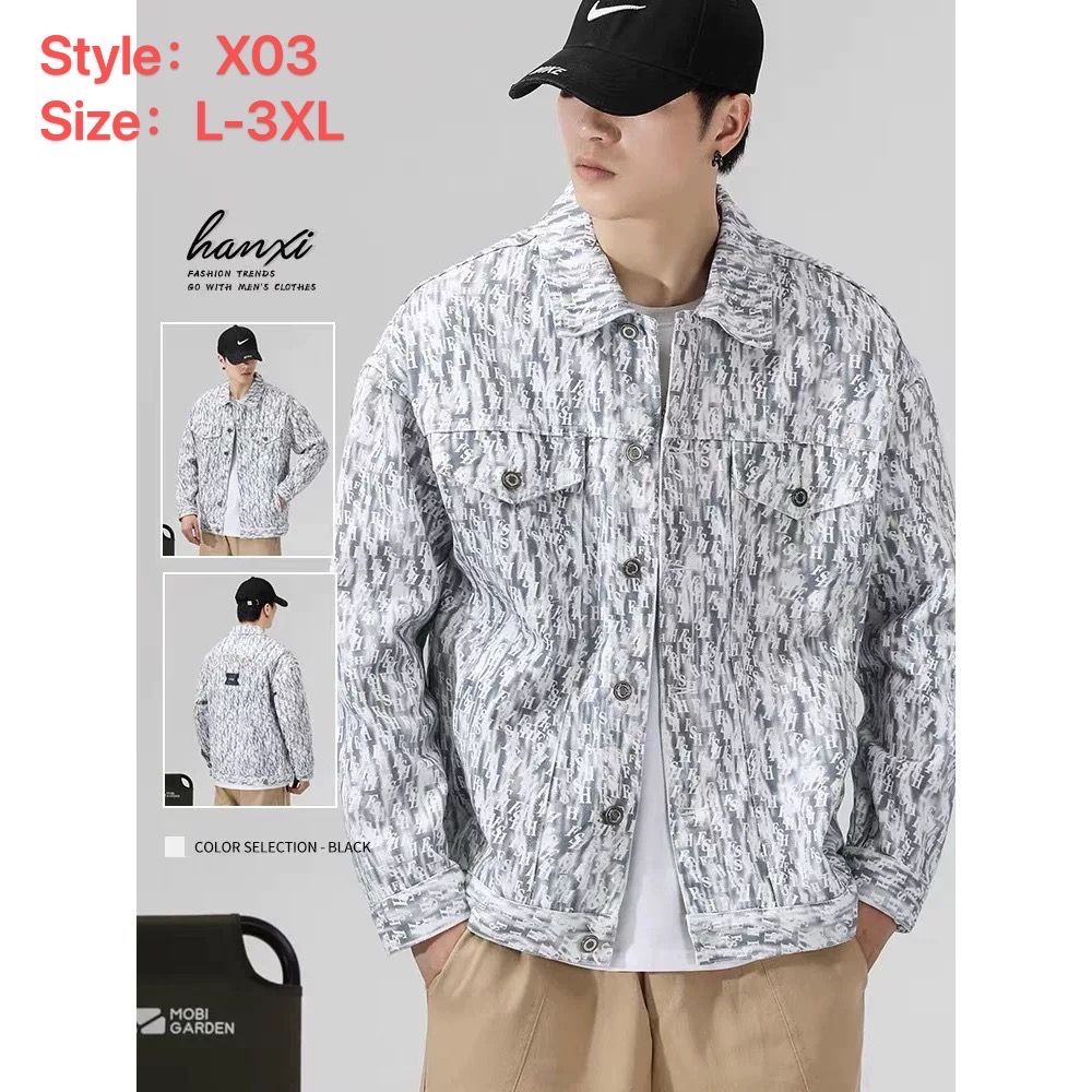 X03 light-colored men's jacket with an all-over dark pattern